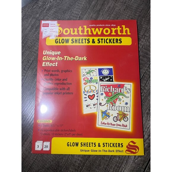 New Soouthworth Glow sheets & Stickers InkJet printable repositionable 5 Sheets - Picture 1 of 6